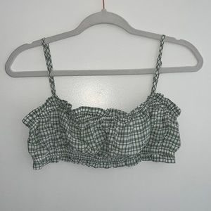 Lulu’s Green and White Gingham adjustable strap crop top | S